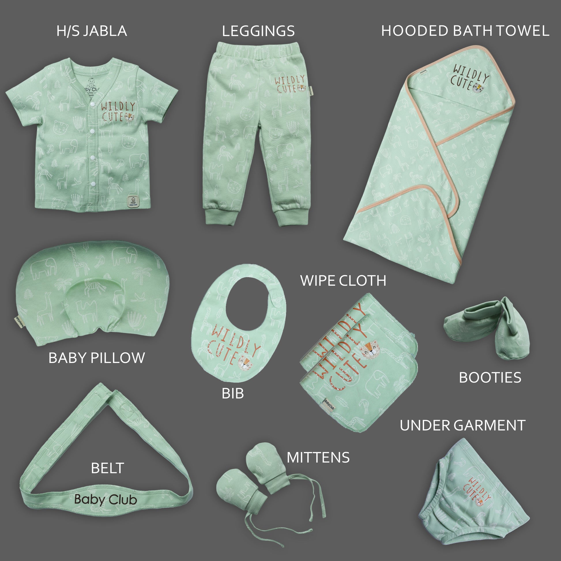 Organic Cotton - Baby Kit (Green) - 12 Pcs. - parentree.co