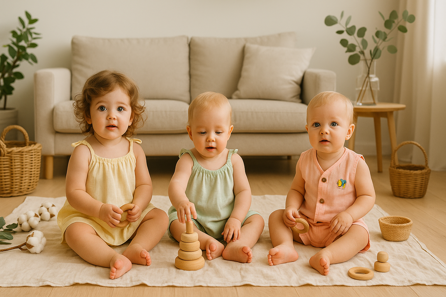 3pcs - Organic Muslin Knot Frock- Pastel Pack