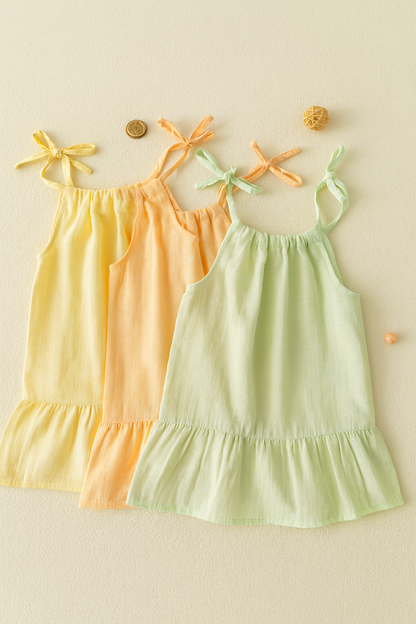 3pcs - Organic Muslin Knot Frock- Pastel Pack