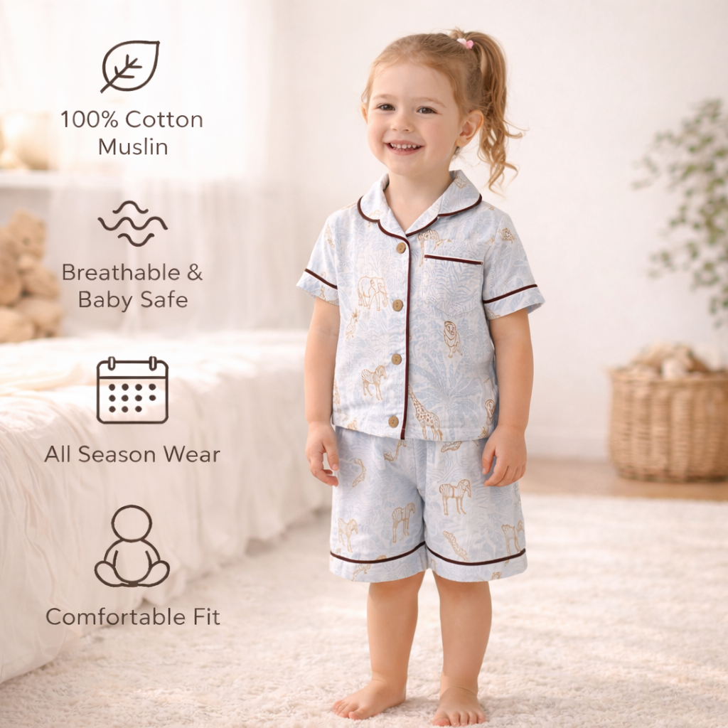 Unisex Crinkle Muslin Nightwear - Mini Safari