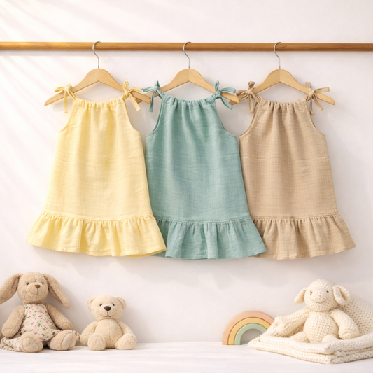Baby Girl Organic Muslin Knot Frock - Pack of 3