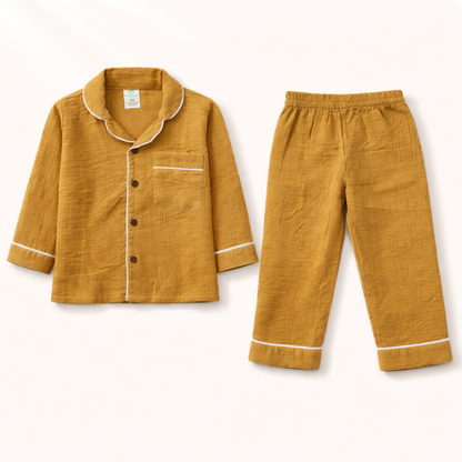 Unisex Crinkle Muslin Night Suit - The Golden Glow