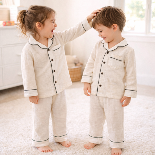Unisex Crinkle Muslin Night Suit - The Marshmallow