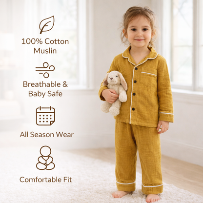 Unisex Crinkle Muslin Night Suit - The Golden Glow