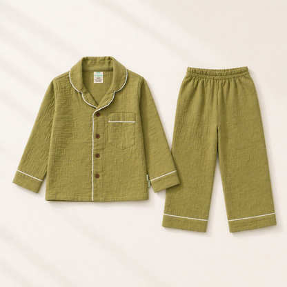 Unisex Crinkle Muslin Night Suit - Little Olive