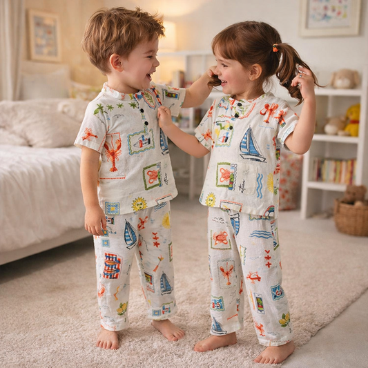 Unisex soft Muslin Nightwear -  Seaside Smiles