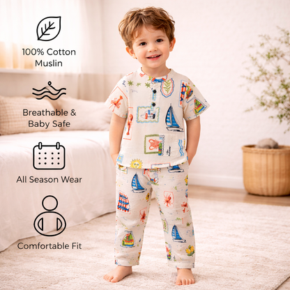 Unisex soft Muslin Nightwear -  Seaside Smiles