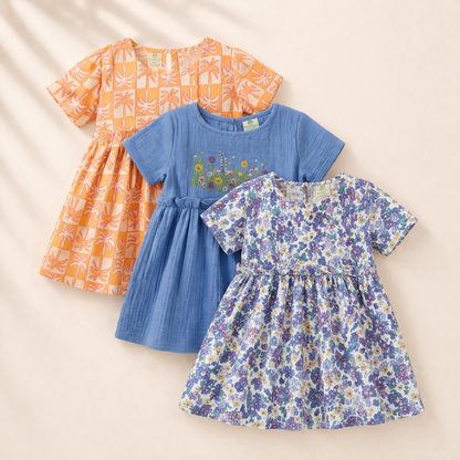 Crinkle Muslin Frill Frock - Pack of 3