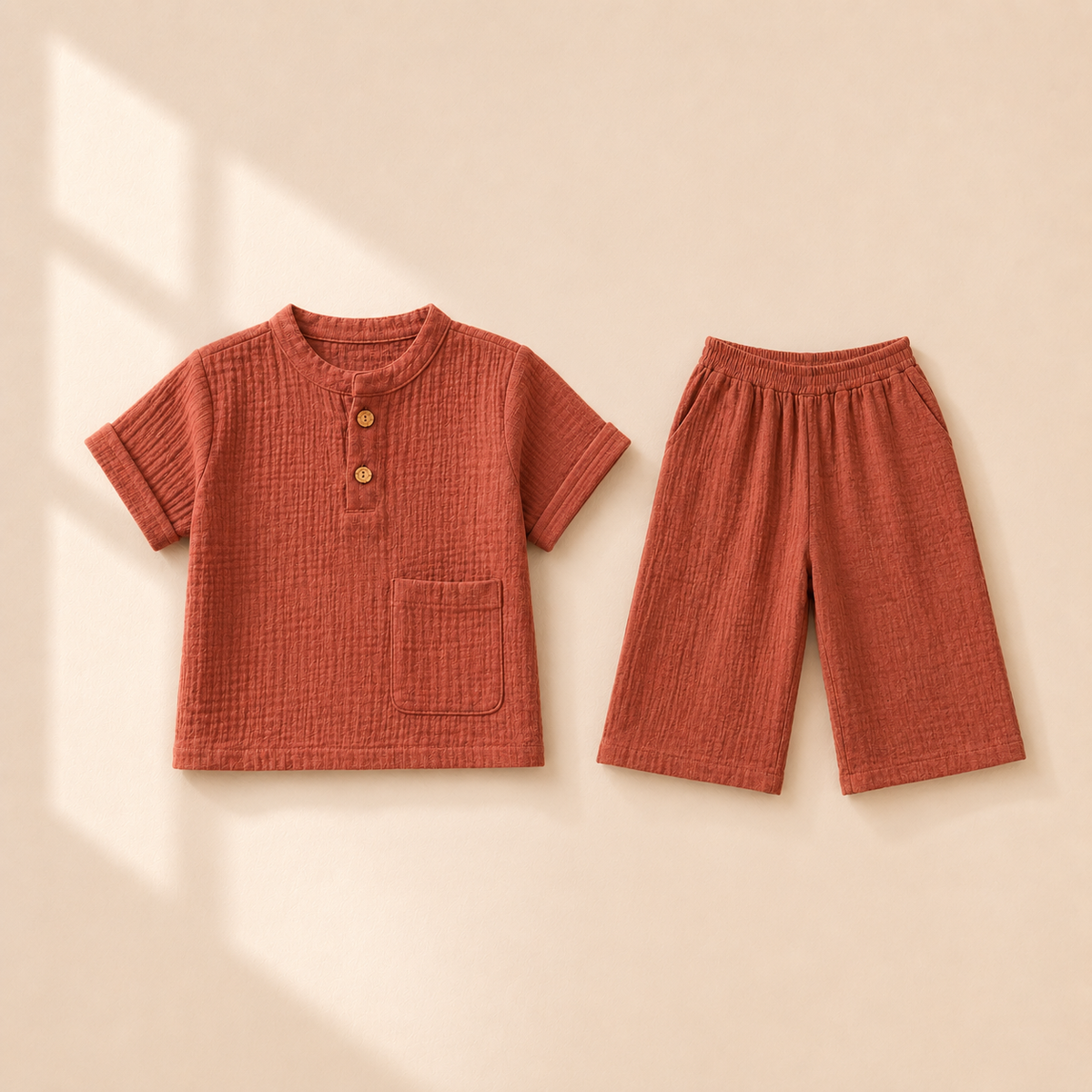 Unisex Crinkle Muslin Nightwear - Warm Rust