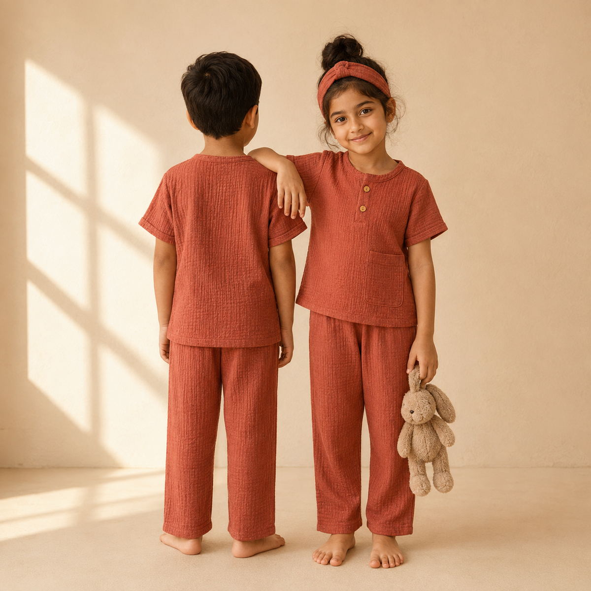 Unisex Crinkle Muslin Nightwear - Warm Rust