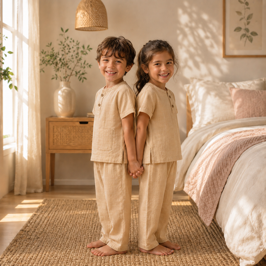 Unisex Crinkle Muslin Nightwear -  Oatmeal