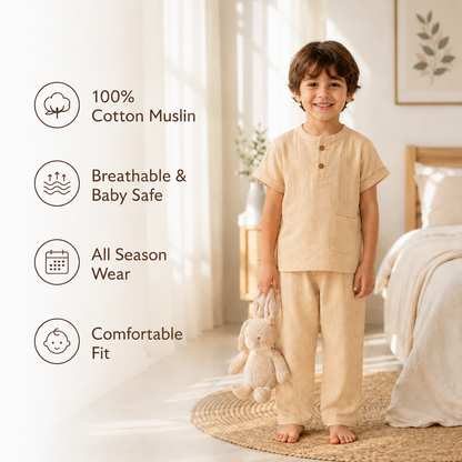 Unisex Crinkle Muslin Nightwear -  Oatmeal
