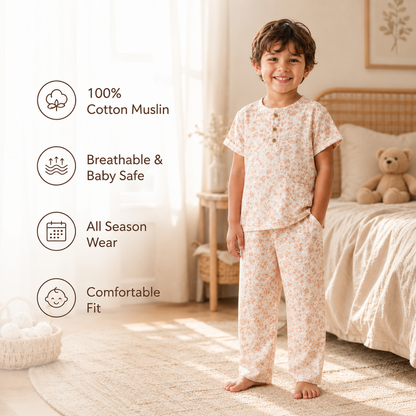 Unisex Crinkle Muslin Nightwear - Peach Blossom