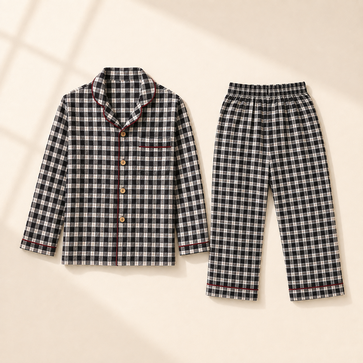 Unisex Crinkle Muslin Night Suit - Cabin Check