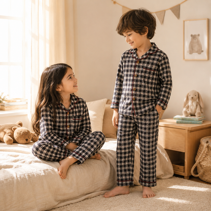Unisex Crinkle Muslin Night Suit - Cabin Check