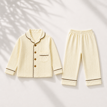 Unisex Crinkle Muslin Night Suit - Butter Yellow
