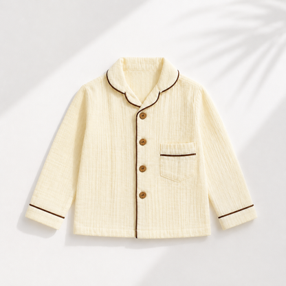 Unisex Crinkle Muslin Night Suit - Butter Yellow
