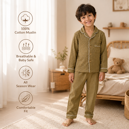 Unisex Crinkle Muslin Night Suit - Little Oak