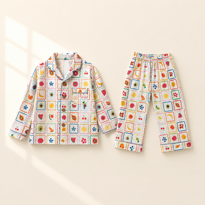 Unisex Cotton Night Suit - Fruit Grid