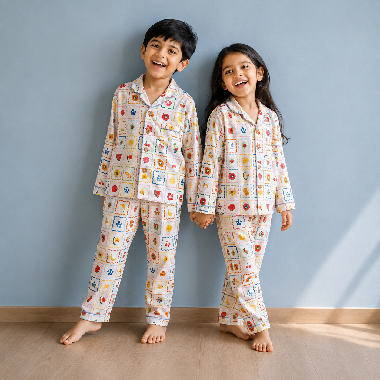 Unisex Cotton Night Suit - Fruit Grid