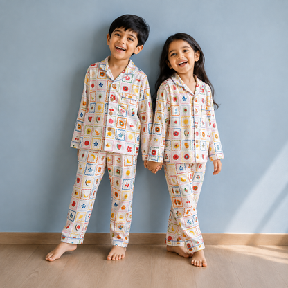 Unisex Cotton Night Suit - Fruit Grid