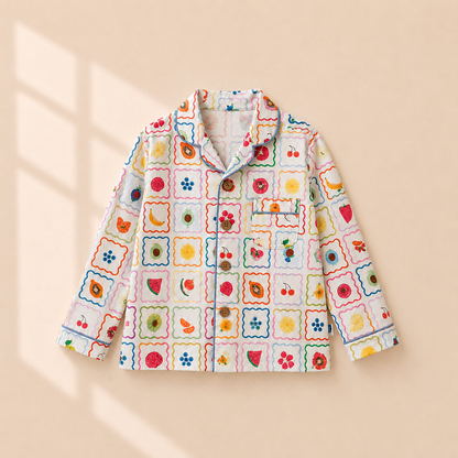 Unisex Cotton Night Suit - Fruit Grid