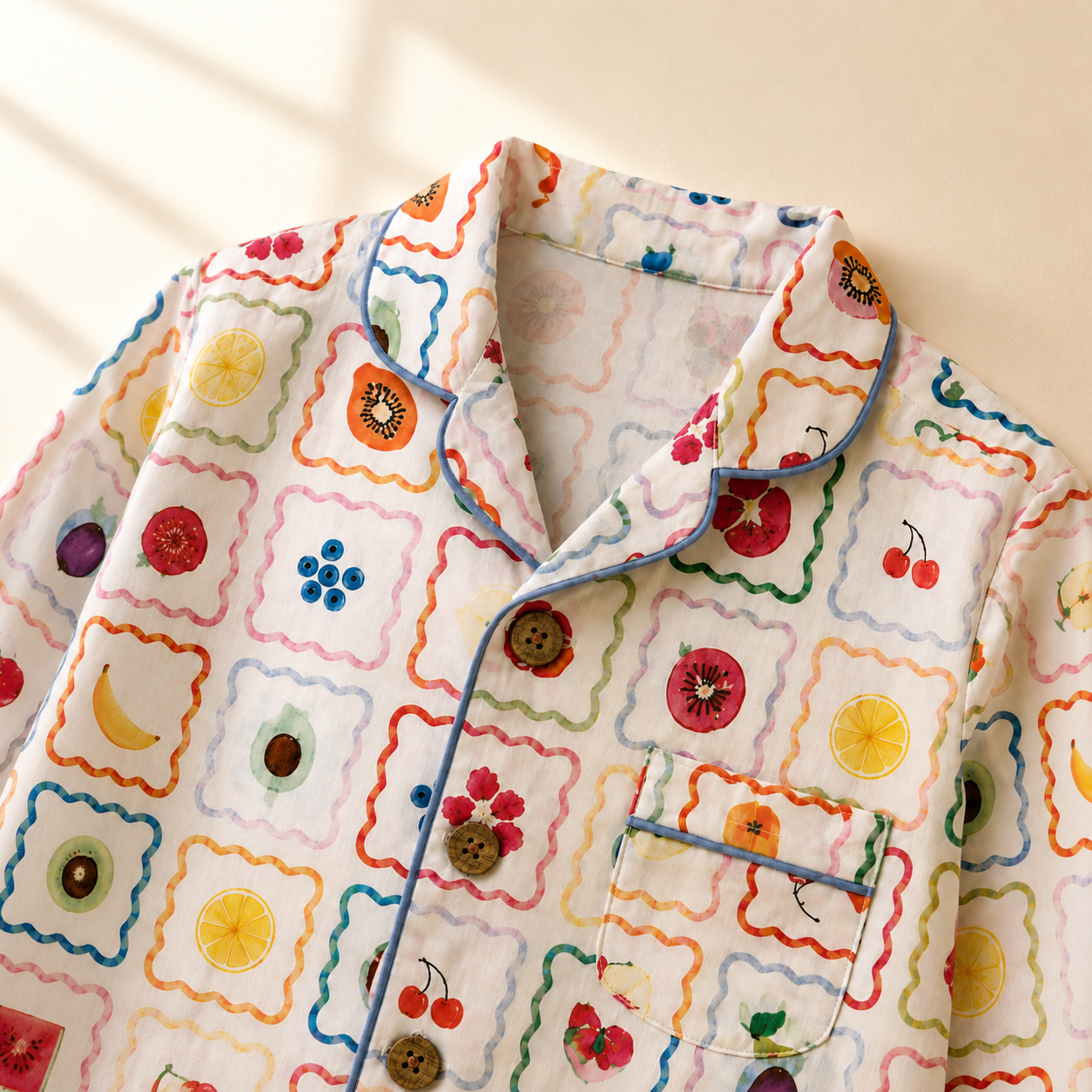 Unisex Cotton Night Suit - Fruit Grid