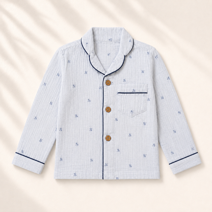 Unisex Crinkle Muslin Night Suit - Cloud Blue