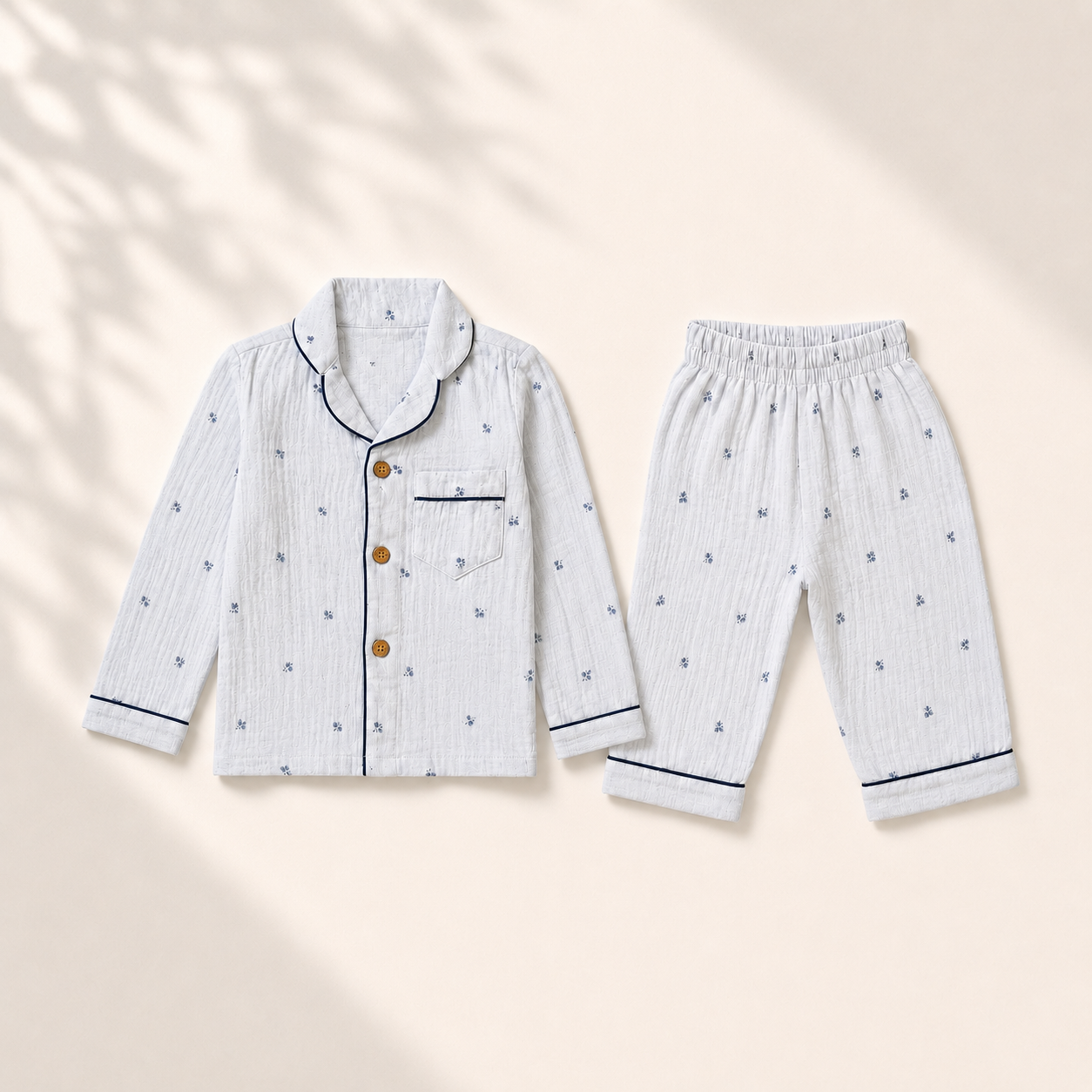 Unisex Crinkle Muslin Night Suit - Cloud Blue