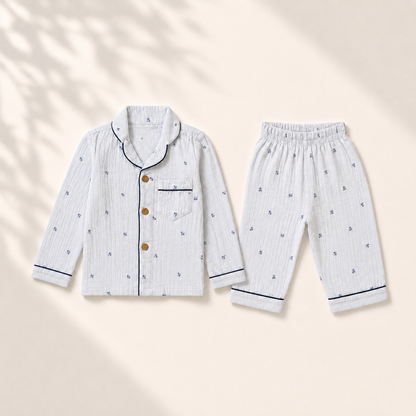 Unisex Crinkle Muslin Night Suit - Cloud Blue