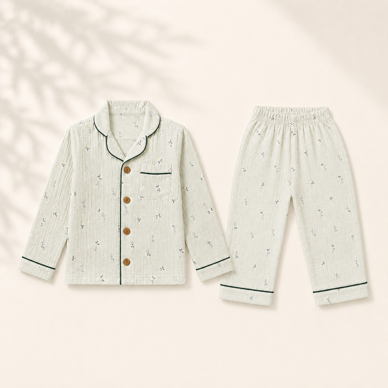 Unisex Crinkle Muslin Night Suit - Soft Sage