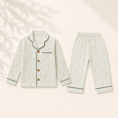 Unisex Crinkle Muslin Night Suit - Soft Sage