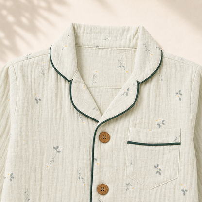 Unisex Crinkle Muslin Night Suit - Soft Sage