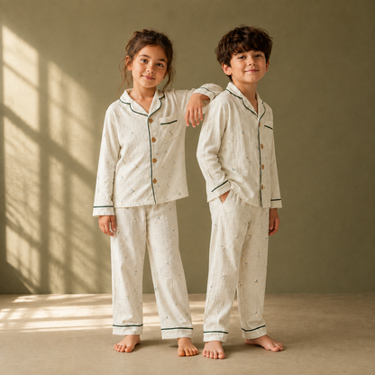 Unisex Crinkle Muslin Night Suit - Soft Sage