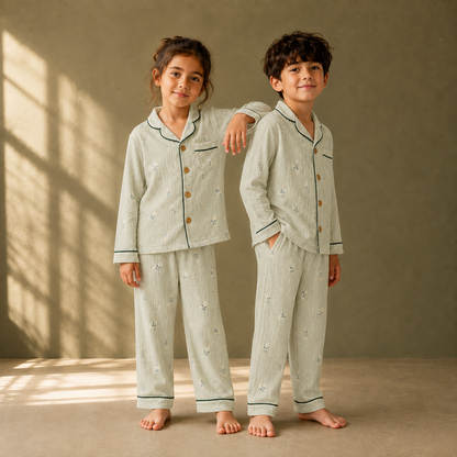 Unisex Crinkle Muslin Night Suit - Soft Sage