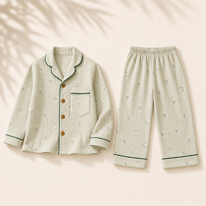 Unisex Crinkle Muslin Night Suit - Soft Sage
