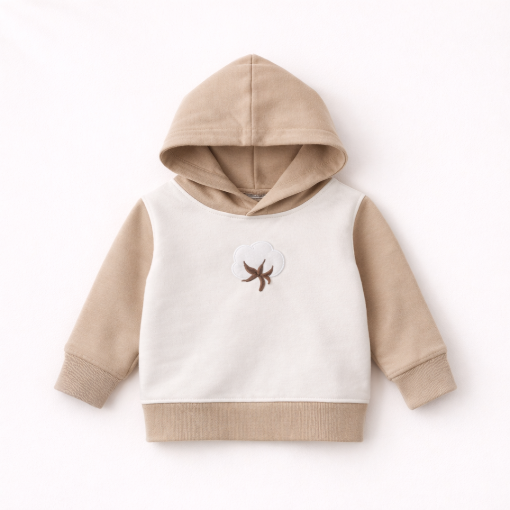 Organic cotton hoodie- Ivory Brown