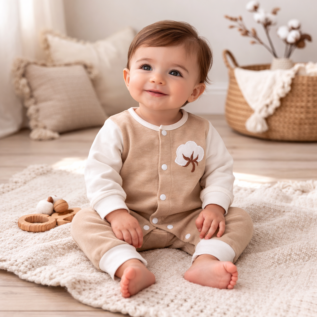 Organic Cotton Romper Beige
