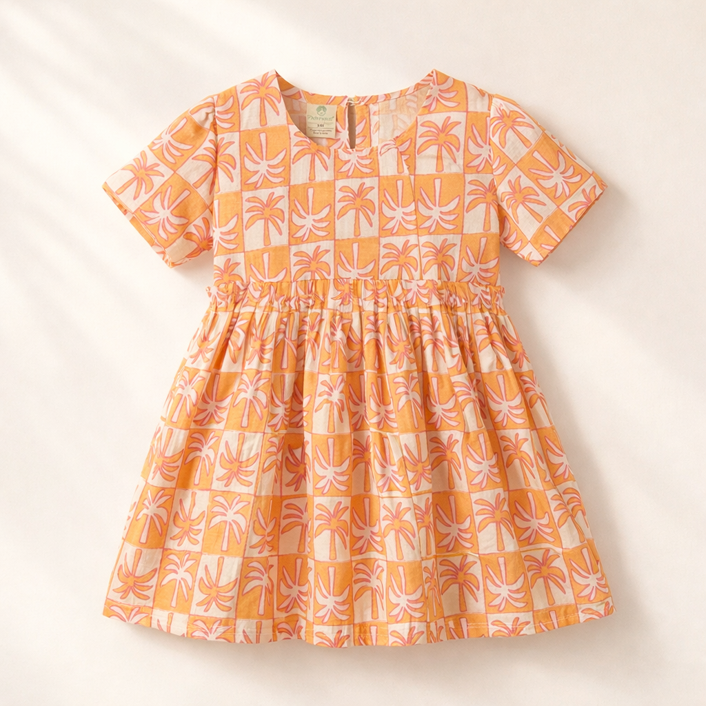 Crinkle Muslin Frill Frock- Tropical