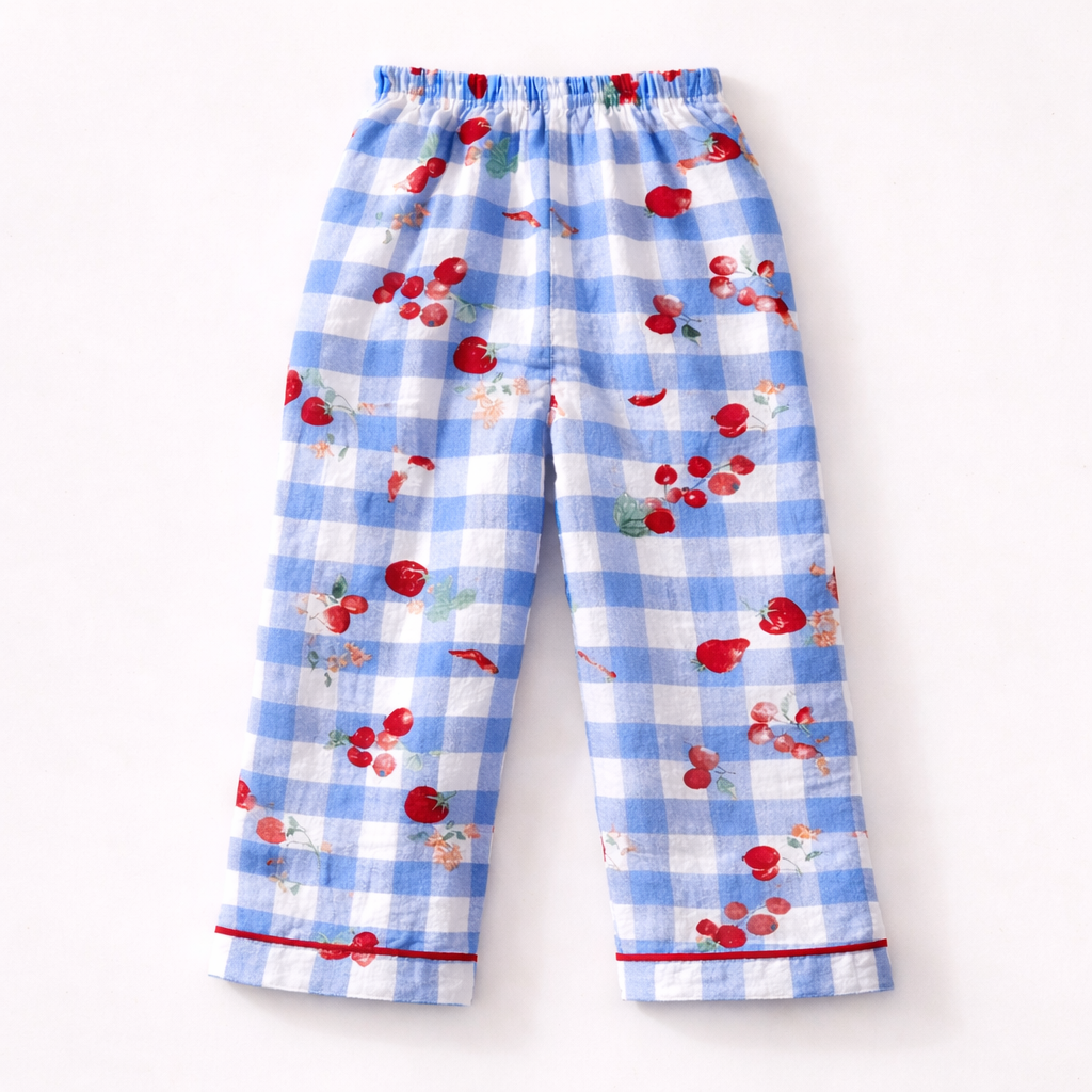 Unisex Crinkle Muslin Night Suit - Cherry Blue