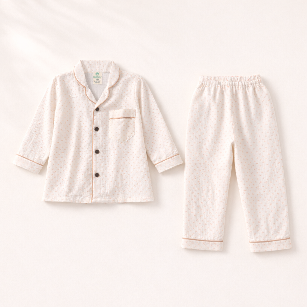 Unisex Crinkle Muslin Night Suit - Soft White