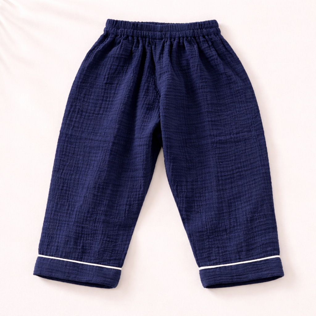 Unisex Crinkle Muslin Night Suit - Midnight Blue