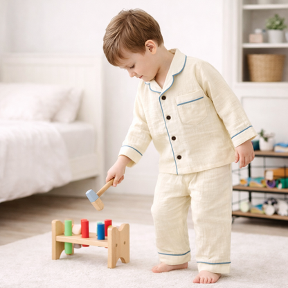 Unisex Soft Crinkle Muslin Night Suit - Butter Yellow