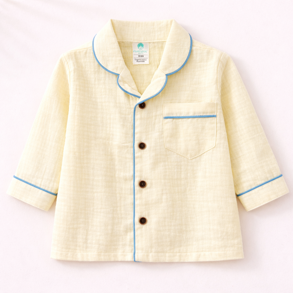 Unisex Soft Crinkle Muslin Night Suit - Butter Yellow