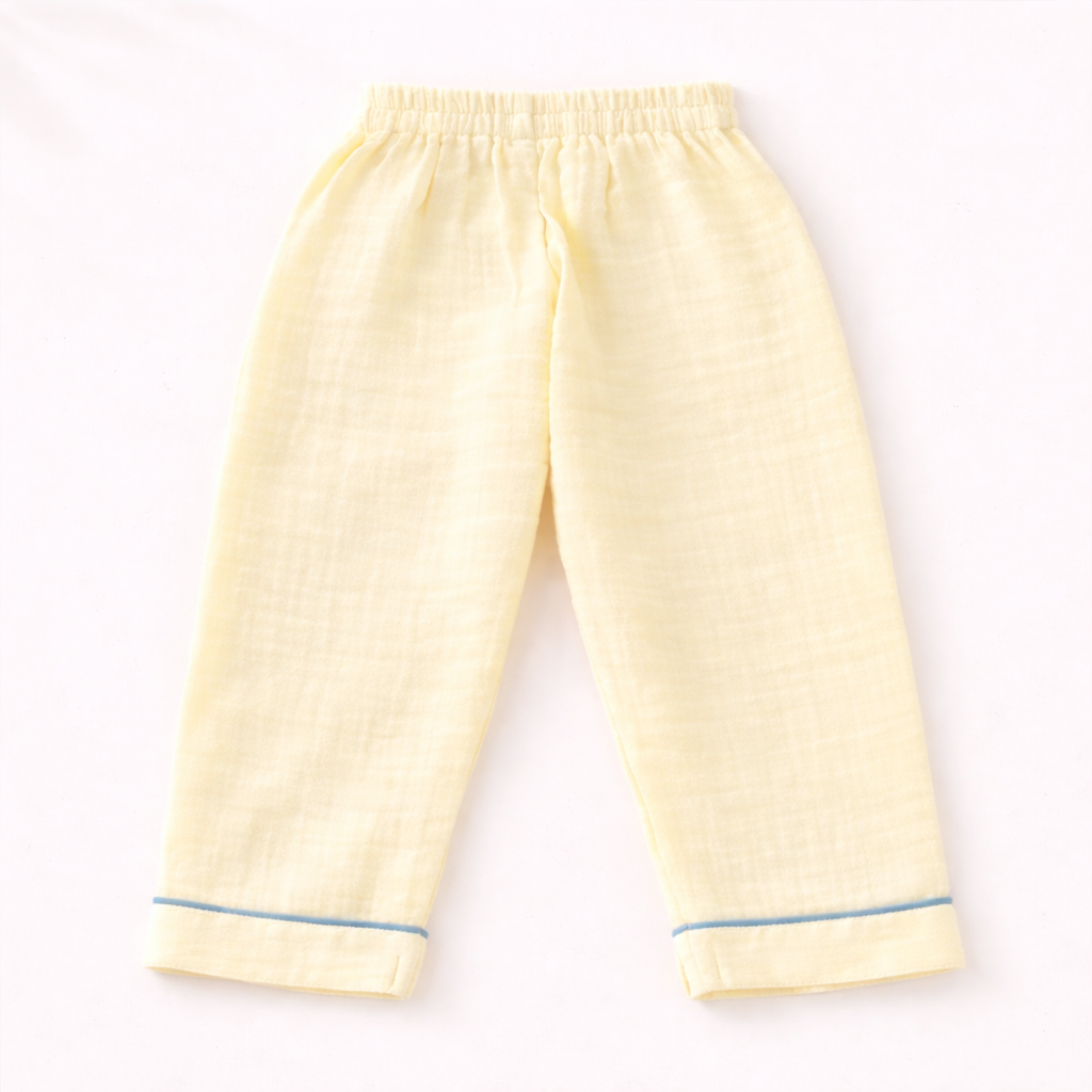 Unisex Soft Crinkle Muslin Night Suit - Butter Yellow