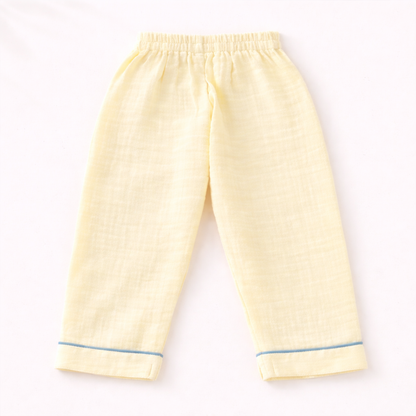 Unisex Soft Crinkle Muslin Night Suit - Butter Yellow