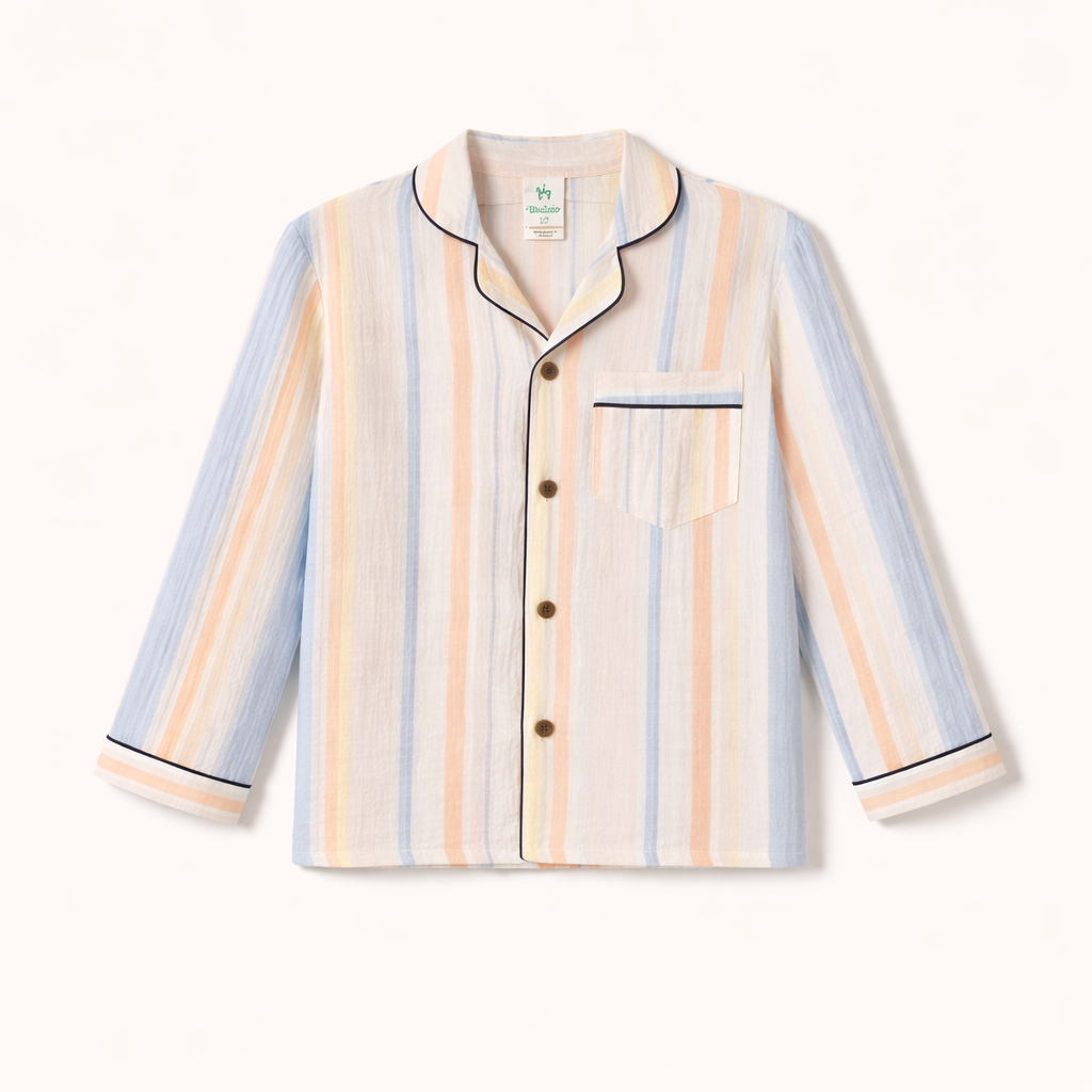 Unisex Crinkle Muslin Night Suit - Stripped