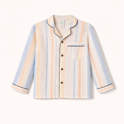 Unisex Crinkle Muslin Night Suit - Stripped
