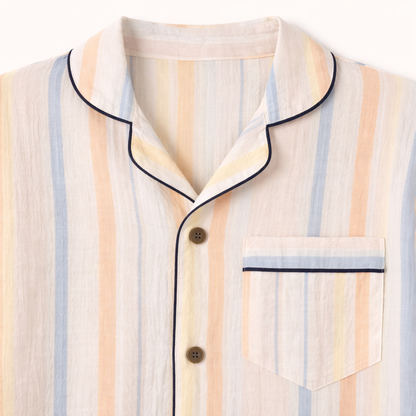 Unisex Crinkle Muslin Night Suit - Stripped