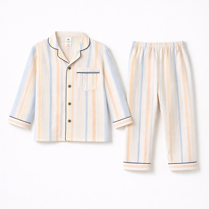 Unisex Crinkle Muslin Night Suit - Stripped